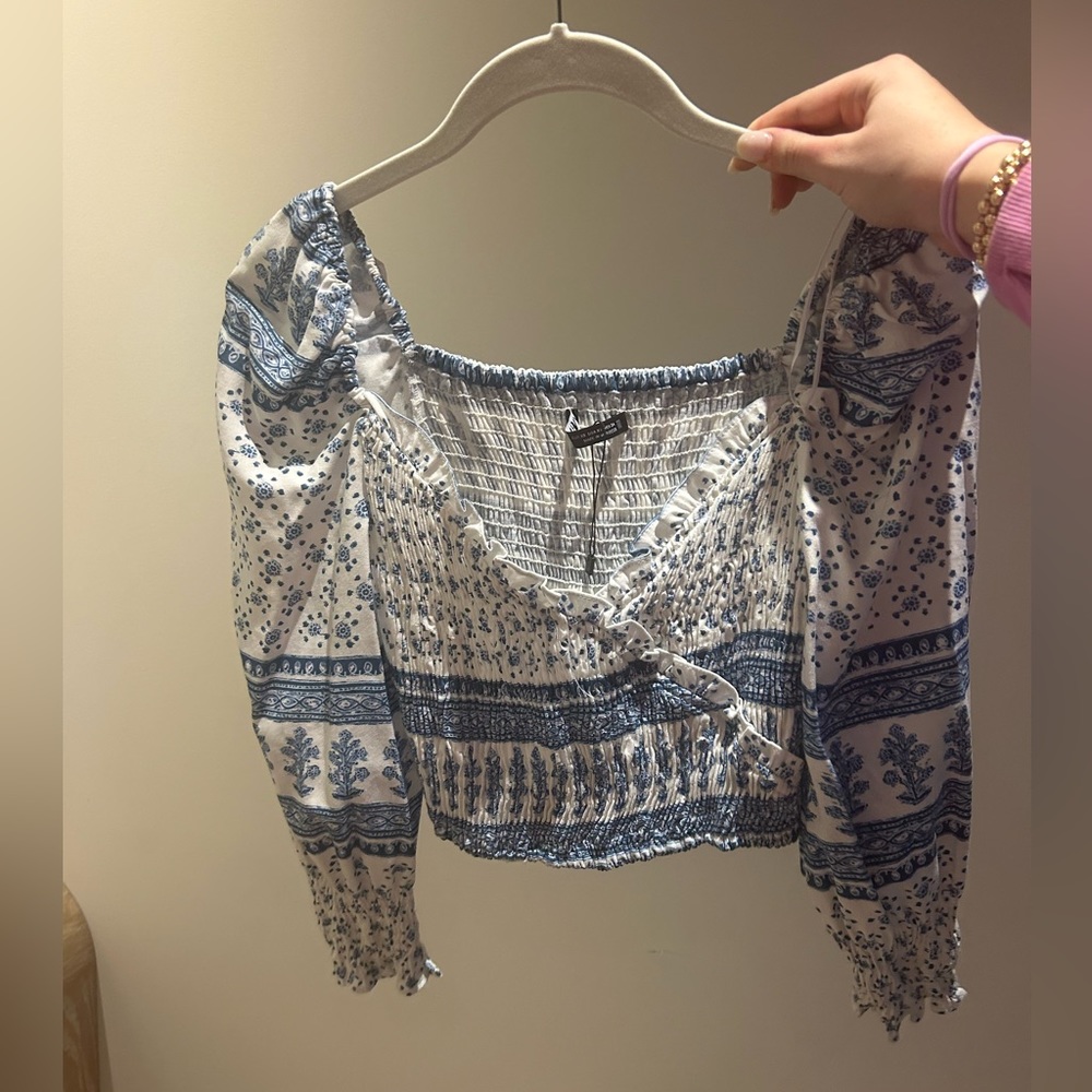 Blue and white patterned Zara top